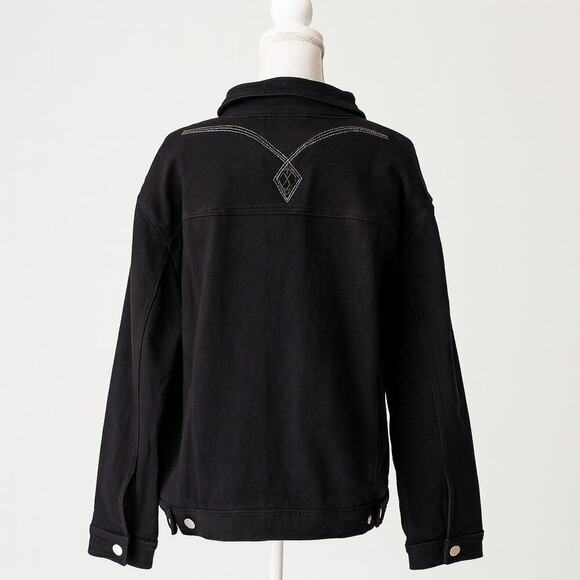 Cato S 26/28 Black Denim Jacket Embroidered Western Boho Y2K Revival Cowgirlcore - Picture 2 of 15